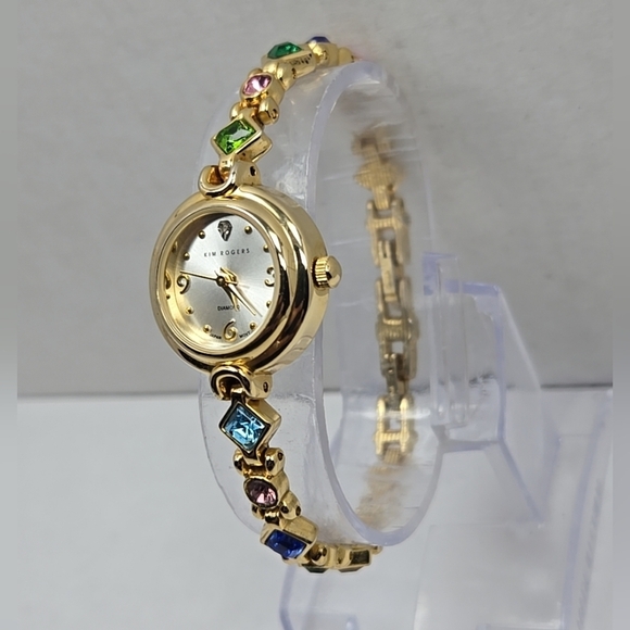 Kim Rogers Ladies Goldtone Multicolor Crystal Bracelet Watch Diamond New Battery - Picture 2 of 9